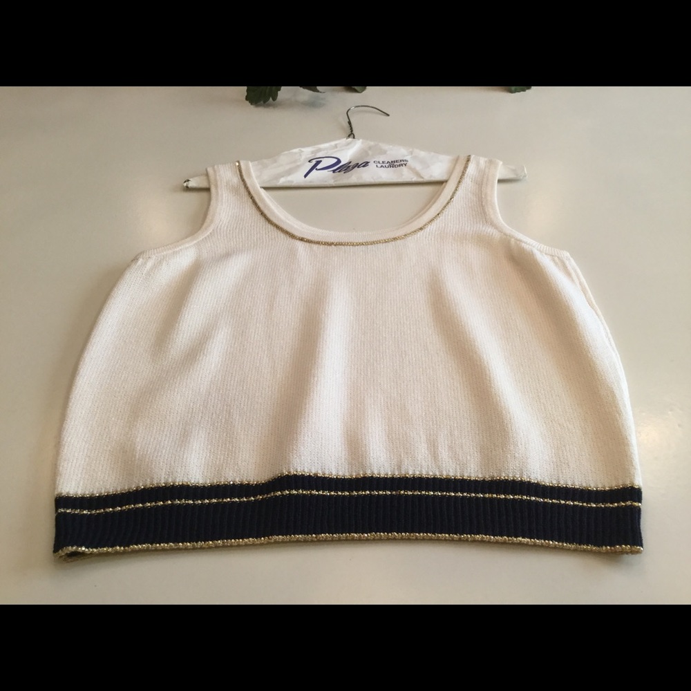 St John Evening Sleeveless Top - Cream, Gold, Blue